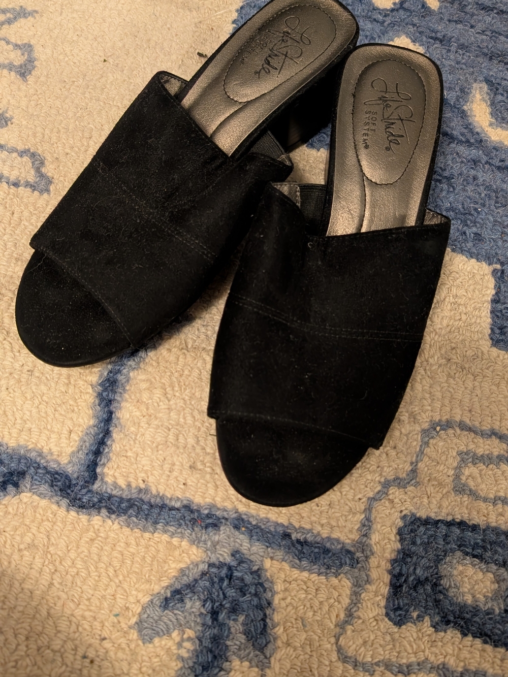 Life Stride Black Suede Open-Toe Slide Mules